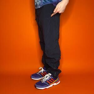 Vintage Y2K Fila Track Pants Mens L Navy Blue Nylon Joggers Ankle Zippers